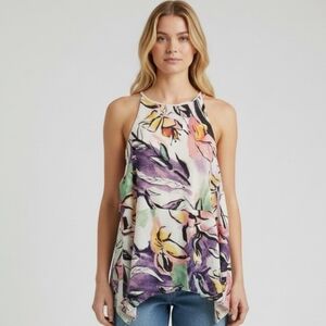 HD In Paris Grosgrain Floral Sleeveless Peplum Top
